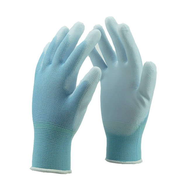 13 Gauge Wathet Blue Polyester/Nylon Liner PU Coated Gloves