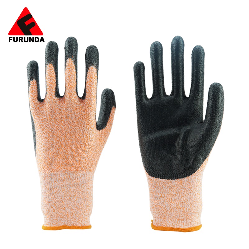 13 Gauge Orange HPPE Liner Pu Coated Cut Resistant Gloves