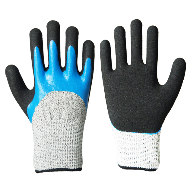 13 Gauge HPPE Liner Nitrile Sandy Double Coated Cut Resistant Gloves