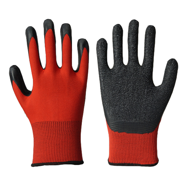 13 Gauge Red Polyester Liner Latex Wrinkle Coated Gloves